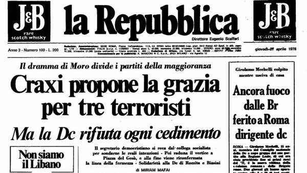 La Repubblica titola Craxi propone la grazia per tre terroristi